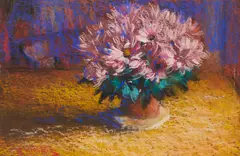 John Mackie, STILL LIFE OF PINK FLOWERS, pastel