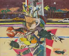 FRUTTA DI MARE by David McClure, oil and collage on board, offered Jan 2026