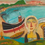 John Bellany, WOMAN BY THE COAST, oil on canvas