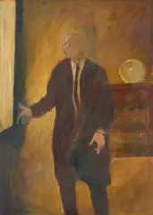 John Kirby, MAN IN INTERIOR, Oil on board