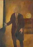 John Kirby, MAN IN INTERIOR, Oil on board