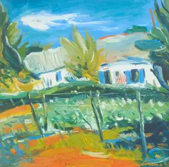 John Lowrie Morrison, HOUSE WITH THE BLUE SHUTTERS, BRITTANY, 1996, oil on board