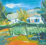 John Lowrie Morrison, HOUSE WITH THE BLUE SHUTTERS, BRITTANY, 1996, oil on board