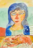 John Bellany, WOMAN WITH LOBSTER, pencil and watercolour