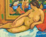 Joan Gillespie, RECLINING NUDE, oil on board
