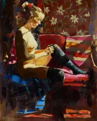 Jack Morrocco, ADJUSTING HER STOCKINGS, oil on canvas