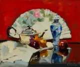 Jack Morrocco, STILL LIFE WITH FAN, oil on canvas