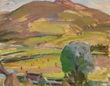 David Macbeth Sutherland, UNTITLED (CORNFIELD BELOW A HILL), Oil on board