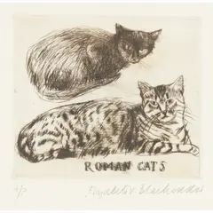 Elizabeth Blackadder, ROMAN CATS (ALLAN 76), 1995, Drypoint etching on Zerkall paper, A/P, aside from the edition of 20