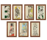 Alasdair Gray, THE HIPPOPOTAMUS (SEVEN PICTURES), 1. 'THE BROAD BACKED HIPPOPOTAMUS..' Ink and acrylic on card and paper