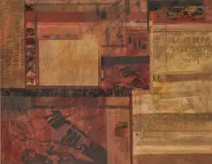 Victoria Crowe, THOUGHTS ON A GREEK LANDSCAPE, 1978, mixed media on board