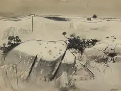 Robert Henderson Blyth, A FIELD AT DALBEATTIE, ink and wash