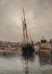William Page Atkinson Wells, BOAT IN HARBOUR, oil on canvas