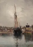 William Page Atkinson Wells, BOAT IN HARBOUR, oil on canvas
