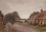 Alexander Brownlie Docharty, A QUIET VILLAGE SCENE, oil on canvas
