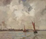 James Campbell Noble, ON THE THAMES, oil on canvas