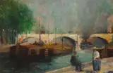 Alexander (Alec) Coutts Fraser, ON THE SEINE, oil on panel