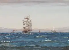 Patrick Downie, A BRIGANTINE IN A BREEZE-OFF, FIRTH OF CLYDE, gouache