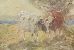 George Smith, CATTLE GRAZING, oil on canvasboard