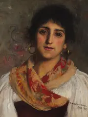 Harrington Mann, ITALIAN GIRL, oil on panel