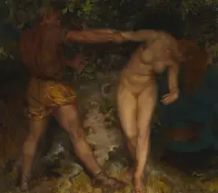 William Russell Flint, HAMADRYAD AND THE WOODSMAN, oil on canvas