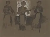 William Russell Flint, WAITRESS, THEATRE TEAS, charcoal and conté on coloured paper