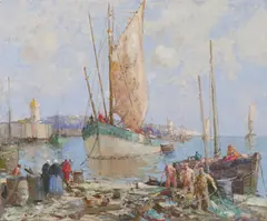 William Lee Hankey, LANDING FISH, BRITTANY, oil on canvas