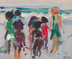 James Fullarton, CHILDREN BY THE SEA, oil on board