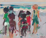 James Fullarton, CHILDREN BY THE SEA, oil on board