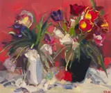 James Fullarton, STILL LIFE WITH TULIPS, oil on canvas