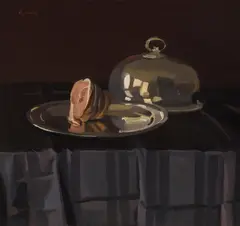 Alexander Goudie, STILL-LIFE OF HAM ON A SILVER PLATTER, oil on canvas