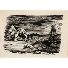 John Minton, ILLUSTRATION FOR TREASURE ISLAND, 1947, Indian ink on paper