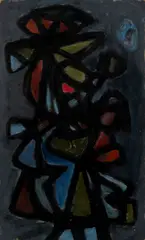 William Gear, PERSONNAGE, 1947, oil on paper laid down on card