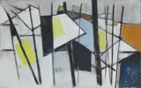 Wilhelmina Barns-Graham, BLACK, WHITE & YELLOW, 1957, oil on canvas