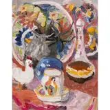 Lucy Harwood, STILL LIFE, oil on hessian