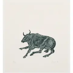 Elisabeth Frink, BULL, 1986 (WISEMAN 136), etching and aquatint on wove paper. Printed by Kelpra Studio. Published by Harpvale Books as the frontispiece for the deluxe edition of the Elisabeth Frink Sculpture - Catalogue Raisonnée