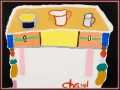 Malcolm de Chazal, TABLE STILL LIFE, poster paint on paper