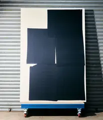 Brad Grievson, NEWSPAPER STACK No. 2 (BROADSHEET), 2014, initialled and dated in charcoal (to reverse), black casement fabric on canvas