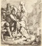 Rembrandt van Rijn, THE STONING OF ST STEPHEN (BARTSCH 97; NEW HOLLSTEIN 140), 1635, Etching, I/II