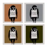 Banksy, SET OF FOUR 'LAUGH NOW, BUT ONE DAY WE'LL BE IN CHARGE' (GREEN, BRONZE, SILVER & GOLD), 2008, Screenprint on vinyl sleeves, ed. 1000, each vinyl numbered Green 0400, Bronze 0854, Silver 0896 and Gold 0628 (4)