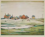 L. S. Lowry, LANDSCAPE WITH FARM BUILDINGS, 1974, Off-set lithograph, ed.850