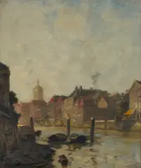 James Campbell Noble, CANAL THROUGH THE TOWN, oil on canvas