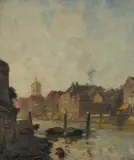 James Campbell Noble, CANAL THROUGH THE TOWN, oil on canvas