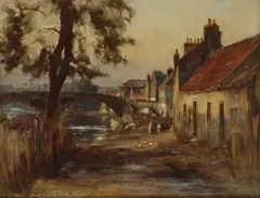 FIGURES BY THE BRIDGE EAST LINTON by William Darling McKay, oil on canvas, offered Dec 2025