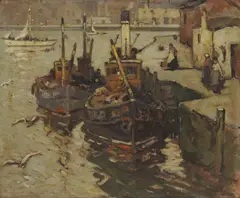 Thomas Bonar Lyon, UNLOADING THE CATCH, Oil on canvas