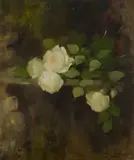 Louise Ellen Perman, A STILL LIFE OF ROSES ON A LEDGE, oil on canvas
