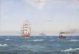 Patrick Downie, SHIPPING OFF AILSA CRAIG, watercolour