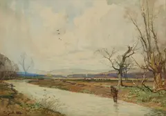ON THE LEADER NEAR LAUDER - A SPRING DAY by Tom Scott, watercolour, sold Dec 2025