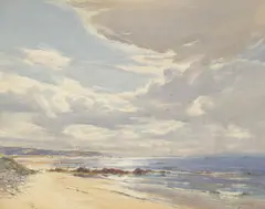 David West, ON THE MORAY COAST, COVESEA LIGHTHOUSE IN THE DISTANCE, watercolour