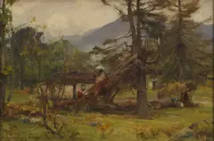 David Farquharson, COTTAGES, GLEN FALLOCH, oil on canvas